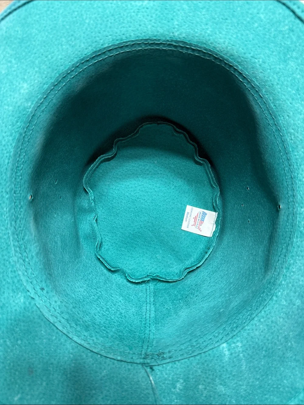 Vintage Made in USA Leather Suede Teal Hat